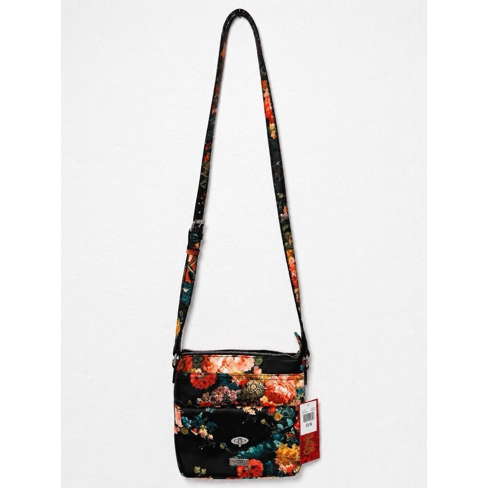Chaps Floral Crossbody Bag Zip/Turn Lock Adjustable Detachable Strap‎ Medium